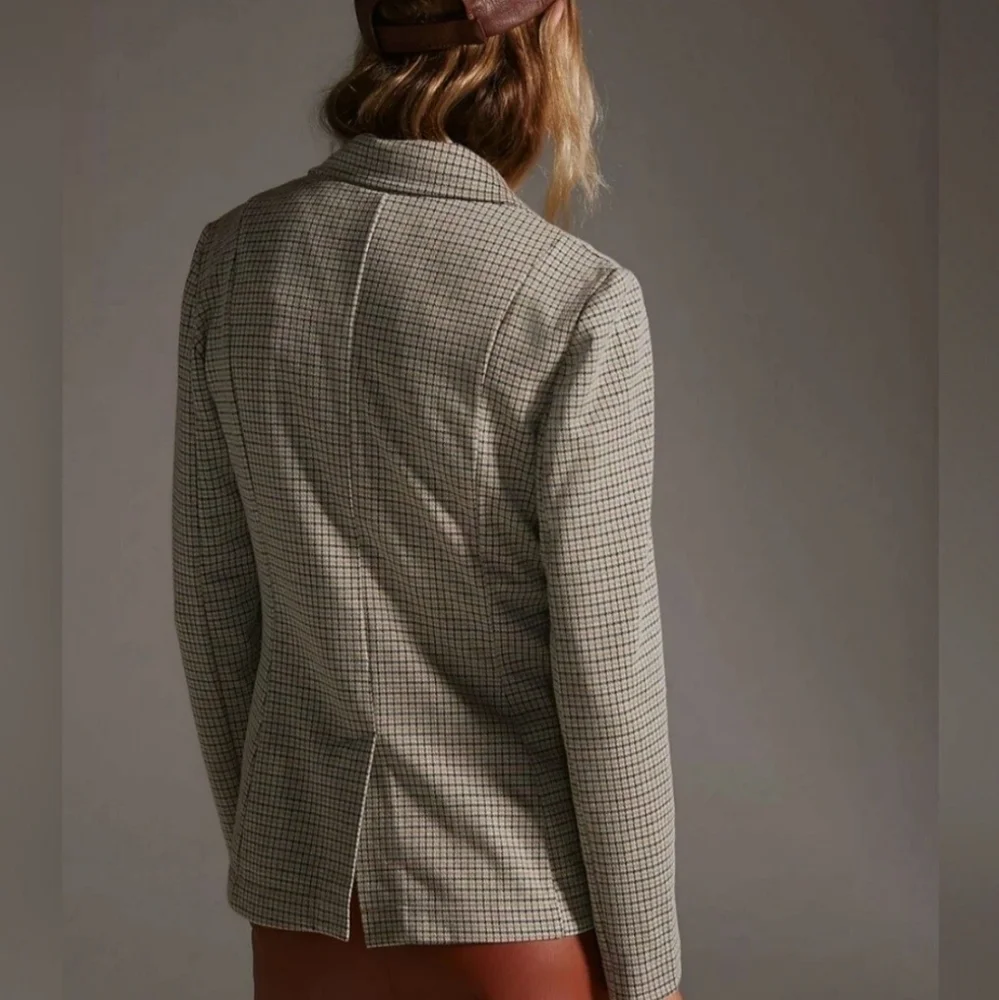 Anthropologie Maeve Houndstooth Stretch Knit Collegiate Blazer Jacket - Picture 3 of 8